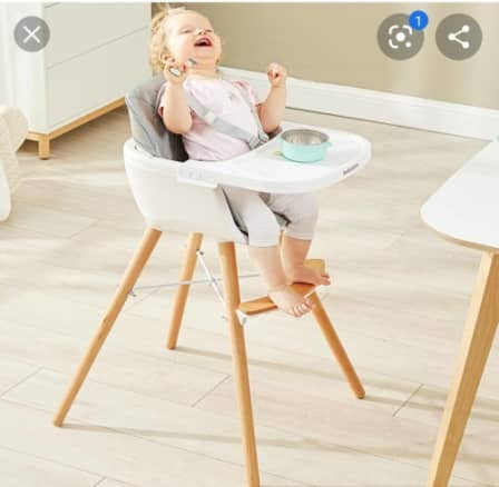 Wooden High Feeding Chair with Tray  - light grey
