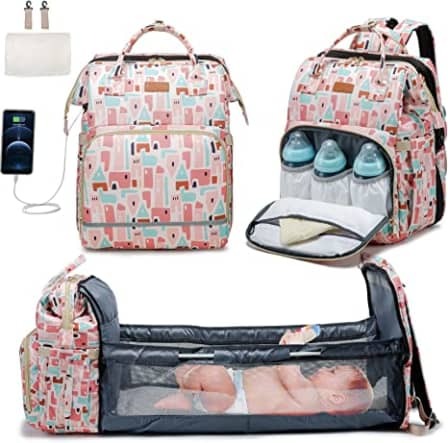 Pink- Multifunctional Mother and Baby Bed Bag