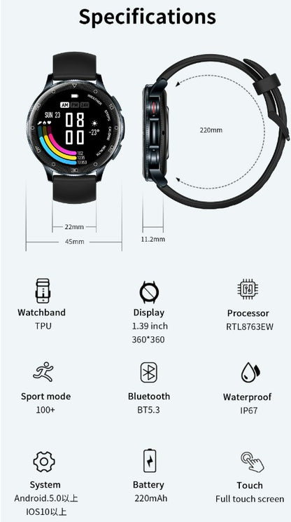 New Smartwatch D9 1.39 HD Large Screen - White