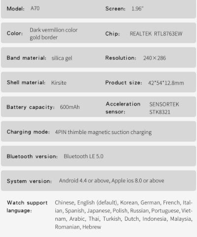 A70 Smart Watch  for Men/Women - Black