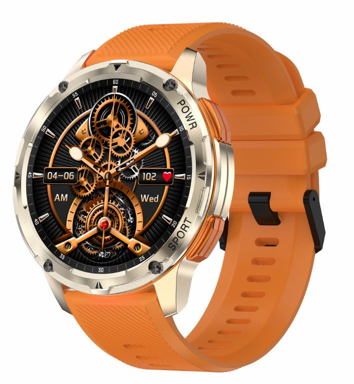 AK59 Smart Watch HD AMLOED Screen w/ health monitoring - Gold/Orange Strap