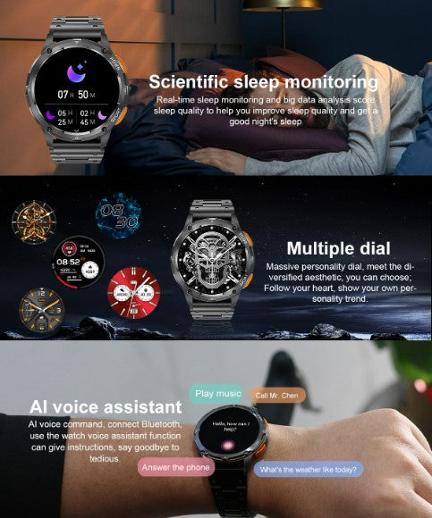 AK59 Smart Watch HD AMLOED Screen w/ health monitoring - Gold/Orange Strap