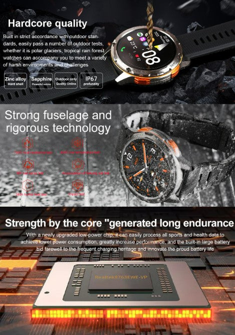 AK59 Smart Watch HD AMLOED Screen w/ health monitoring - Gold/Orange Strap
