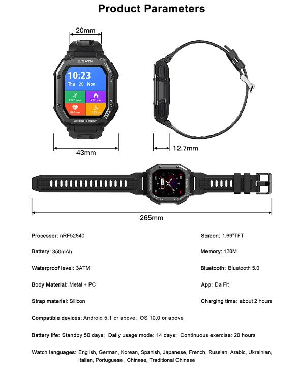 ROCK Rugged Smart Watch For Men Outdoor Sports - Army Green_6