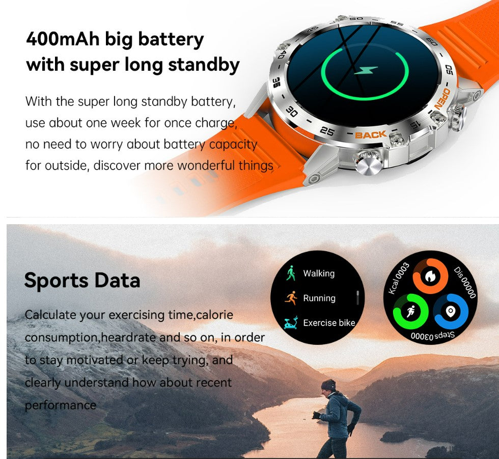 Smart Watch K52 Watches Men Wome Sports Fitness Modes Bluetooth Call Health Monitor 400mah 1.39Inch HD Smartwatch - Orange